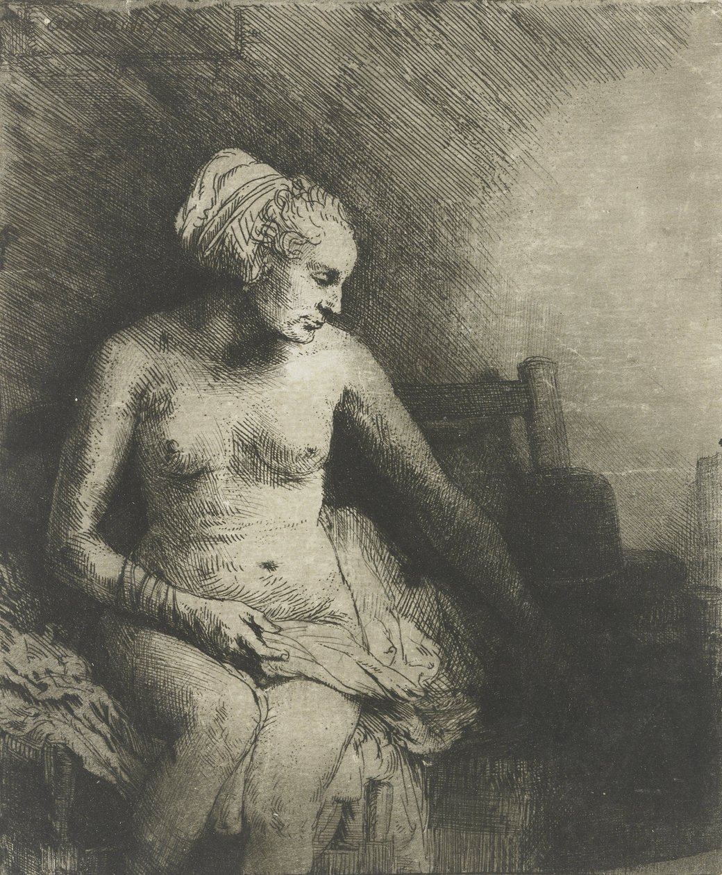 Femme au bain, avec un chapeau à côté d