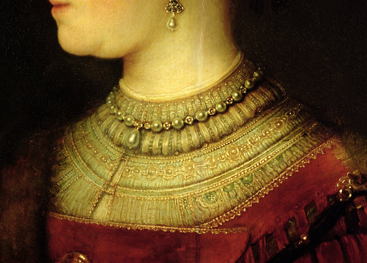 Portrait de Saskia van Uylenburgh (1612-42) en costume riche (détail) - Rembrandt van Rijn