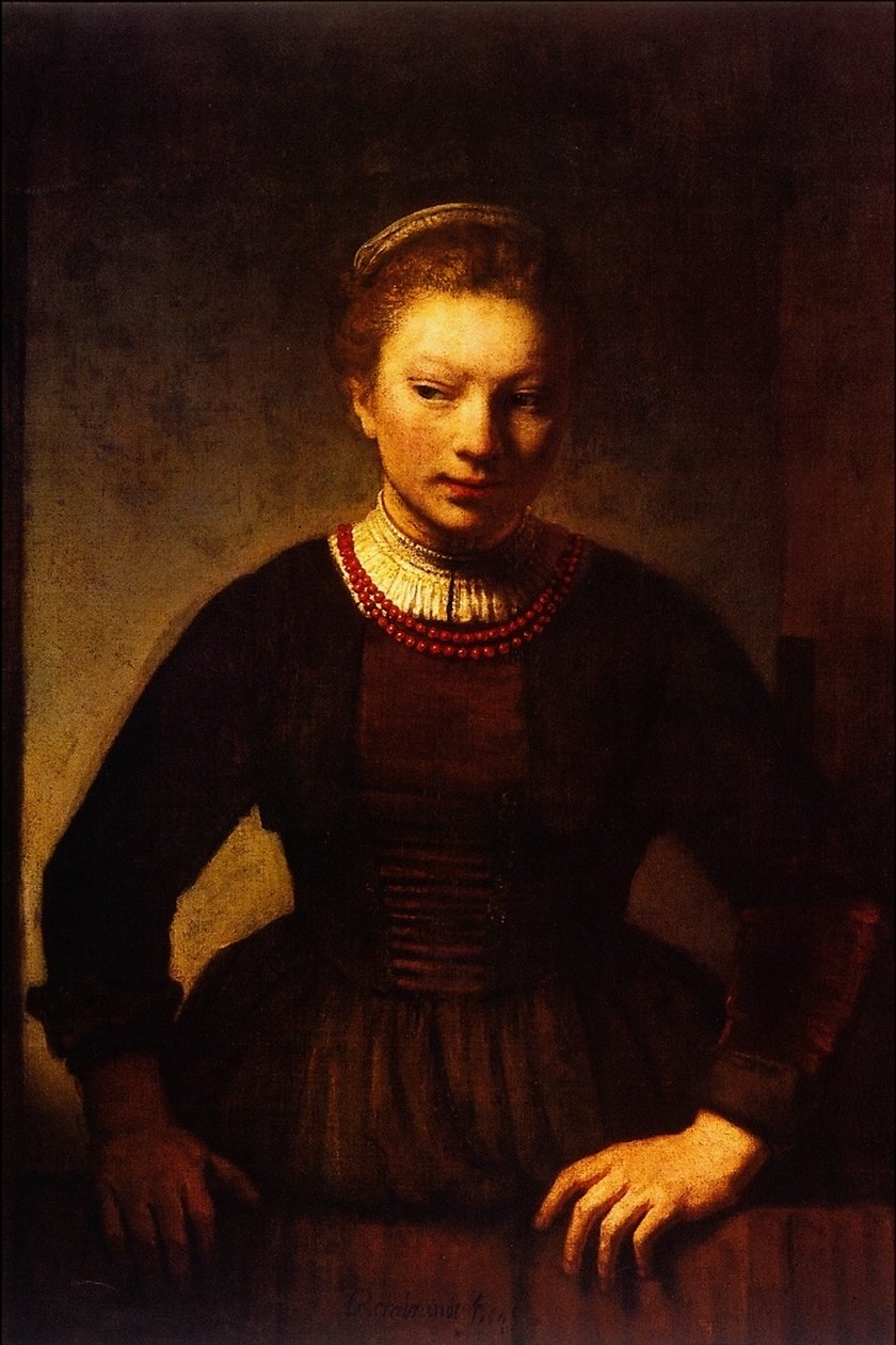 Fille à une demi-porte ouverte - Rembrandt van Rijn