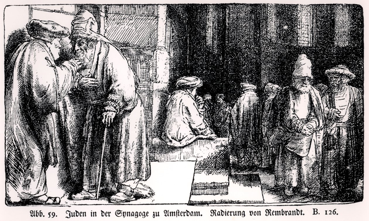 Juifs dans la synagogue à Amsterdam, gravé par l