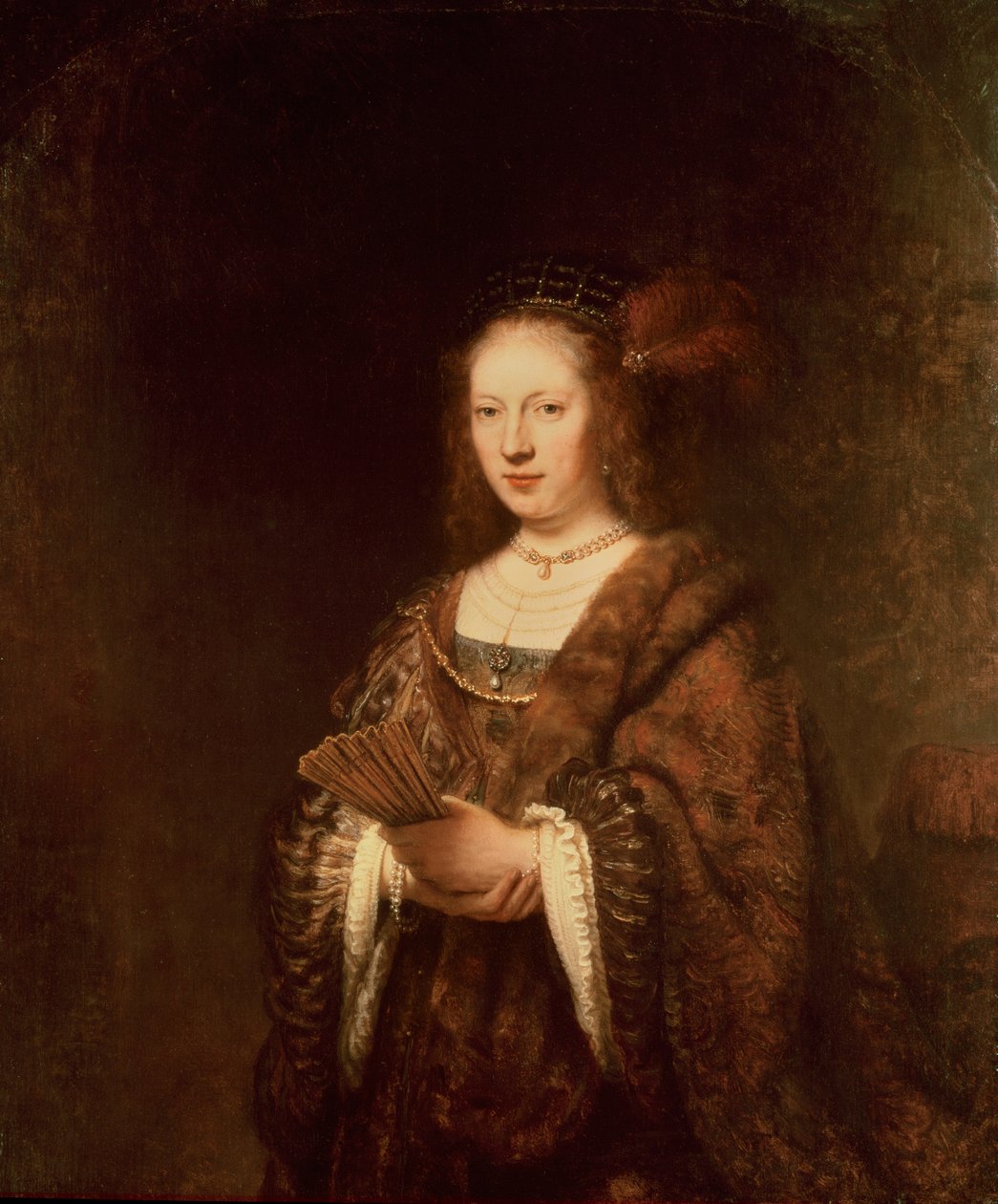 Dame avec un éventail - Rembrandt van Rijn