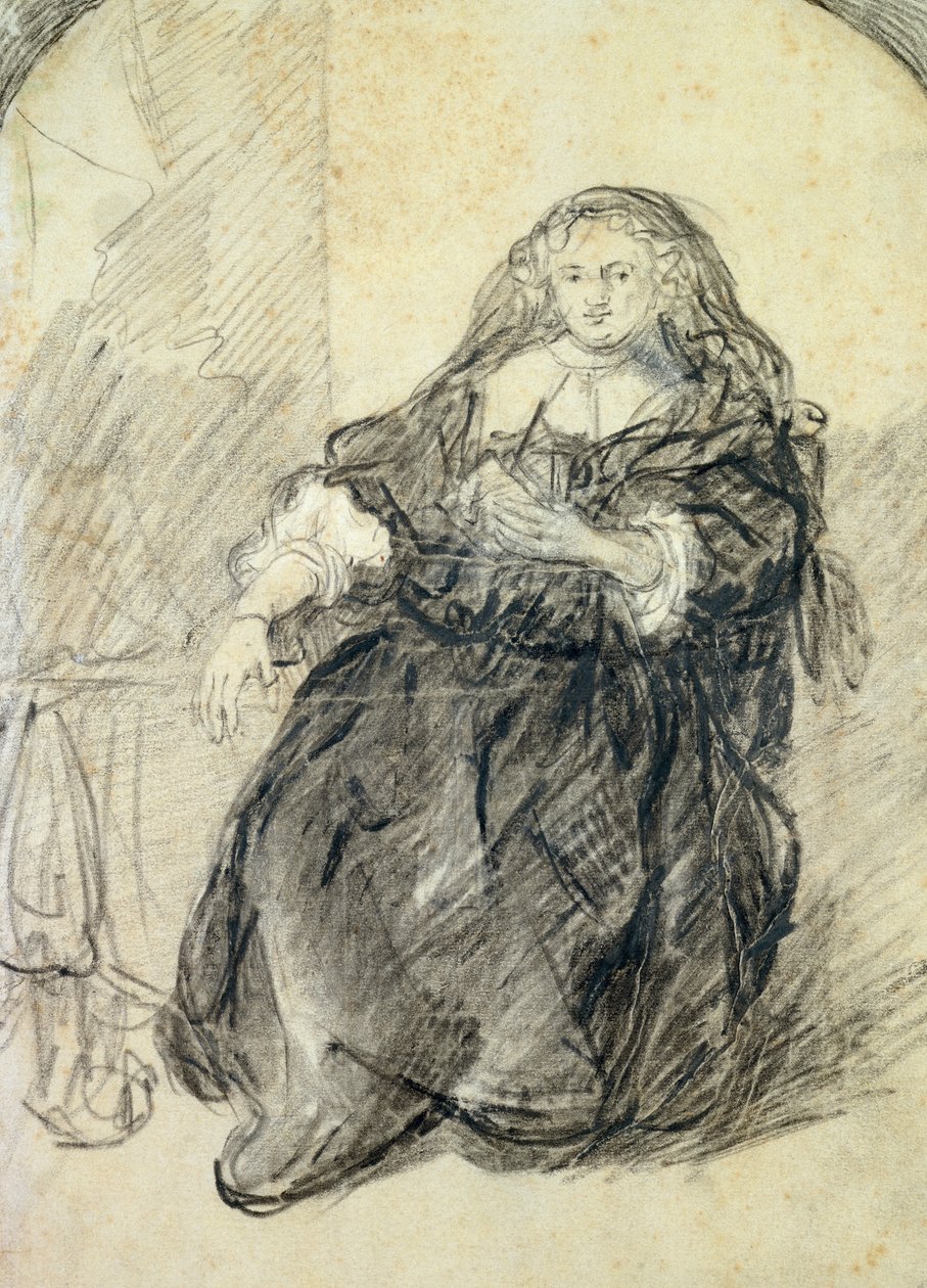 Saskia assise avec une lettre dans la main gauche - Rembrandt van Rijn