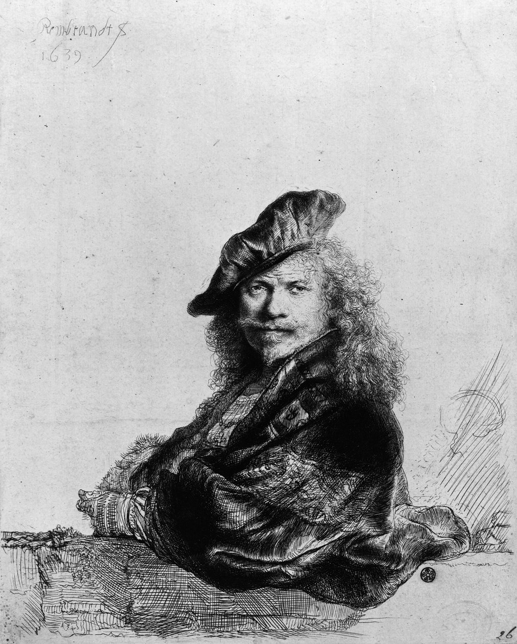Autoportrait appuyé sur un rebord de pierre, 1639 - Rembrandt van Rijn
