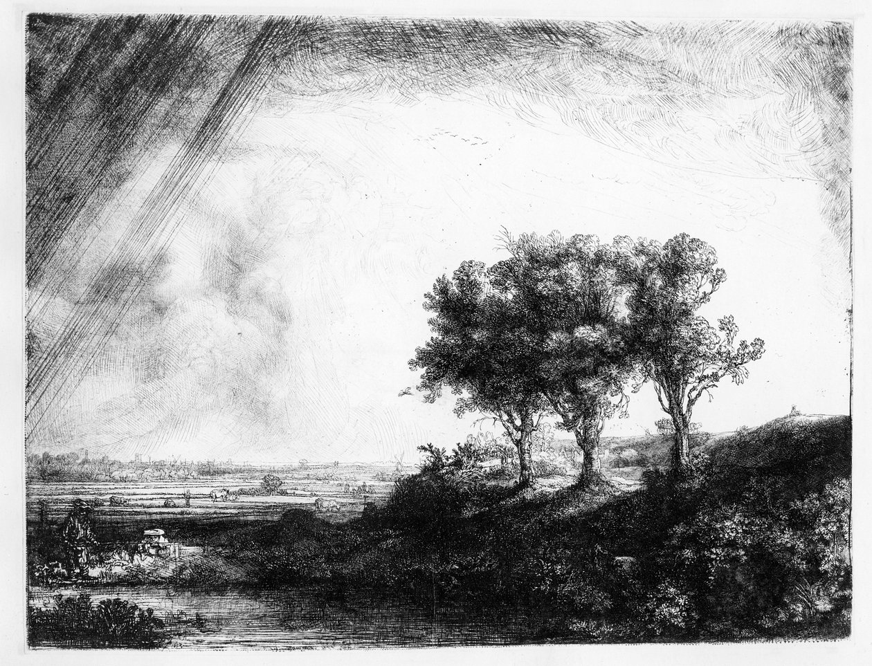 Les Trois Arbres, gravé par James Bretherton - Rembrandt van Rijn