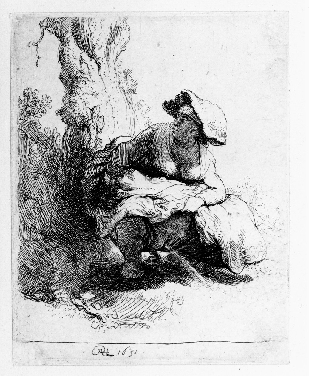 Femme urinant sous un arbre, 1631 - Rembrandt van Rijn