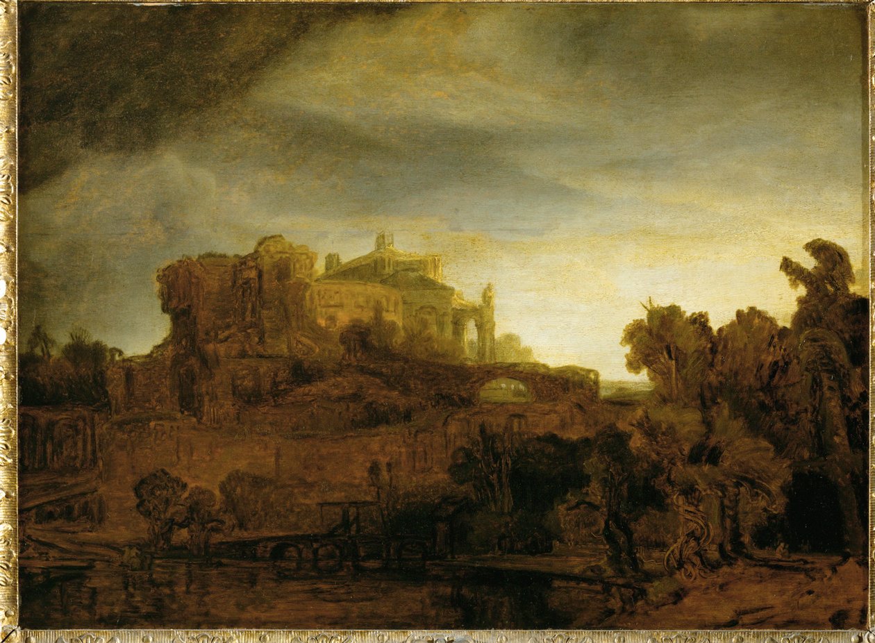 Château au crépuscule ... - Rembrandt Harmensz. van Rijn