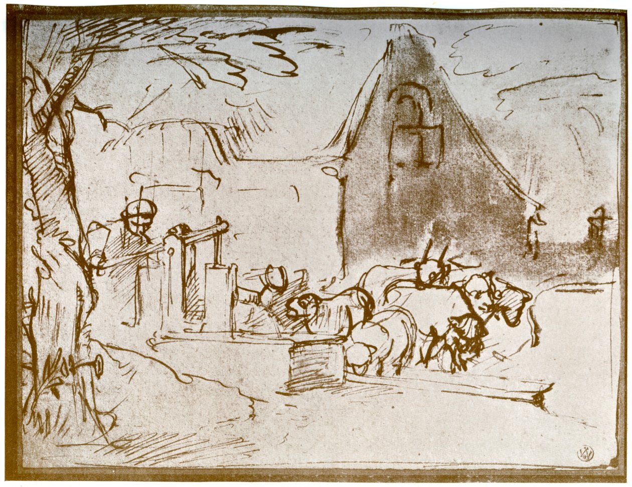 Scène de cour de ferme - Rembrandt van Rijn