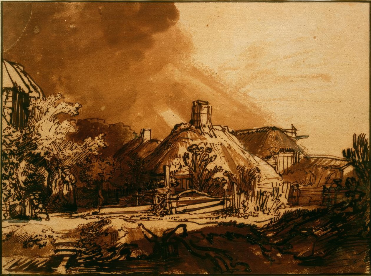 Maisons sous un ciel orageux - Rembrandt van Rijn