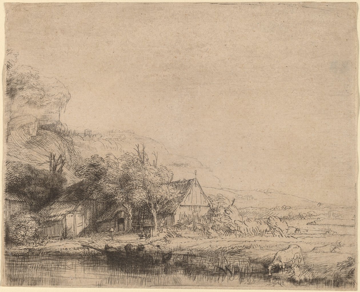 Paysage avec une vache - Rembrandt van Rijn