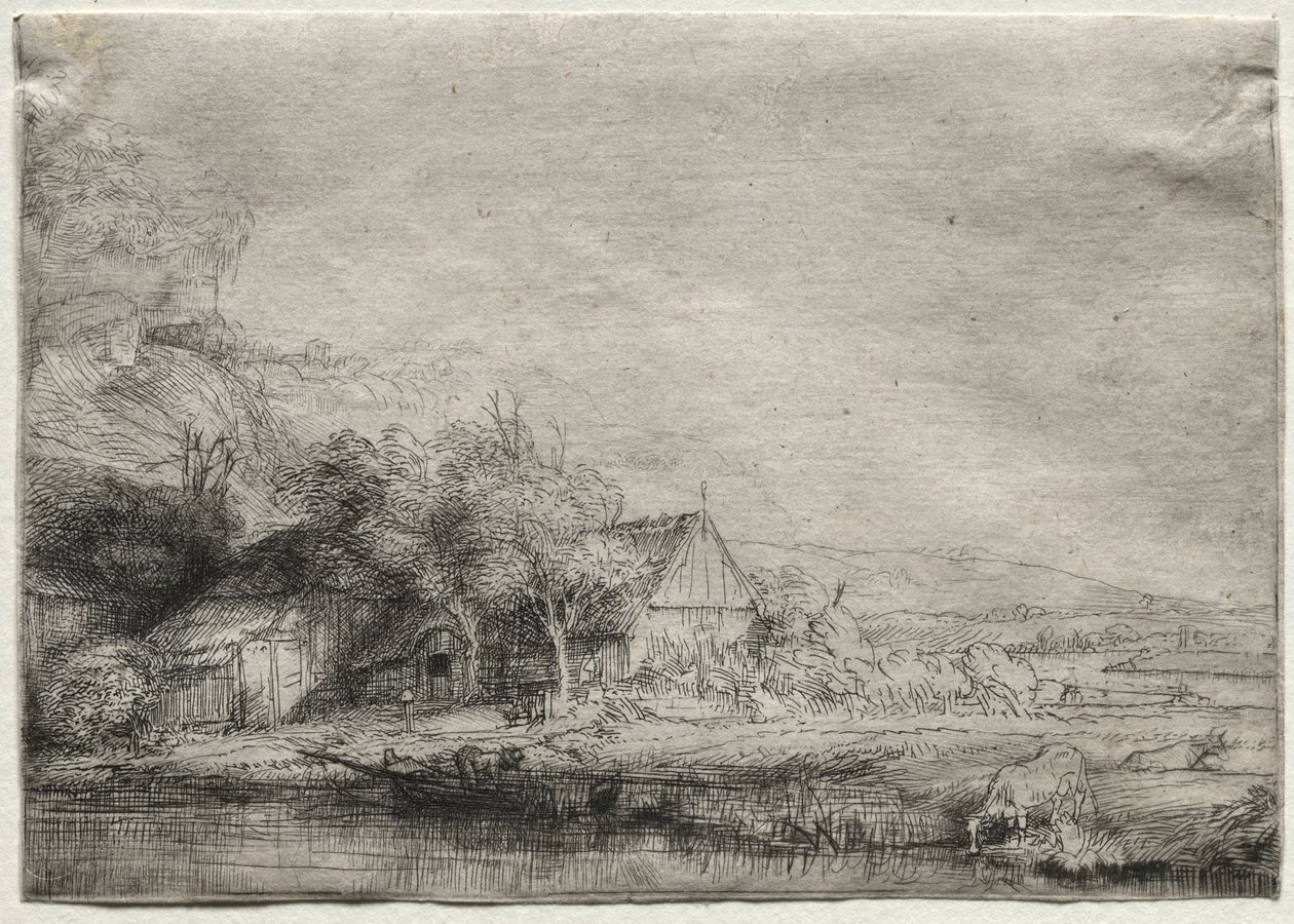 Paysage avec une vache - Rembrandt van Rijn