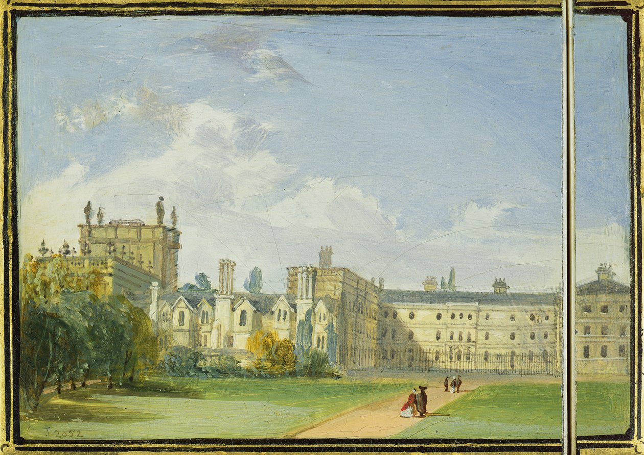 Étui à cartes victorien peint avec une vue arrière des jardins du Trinity College, Oxford - Richard Phene and Benjamin W. Spiers