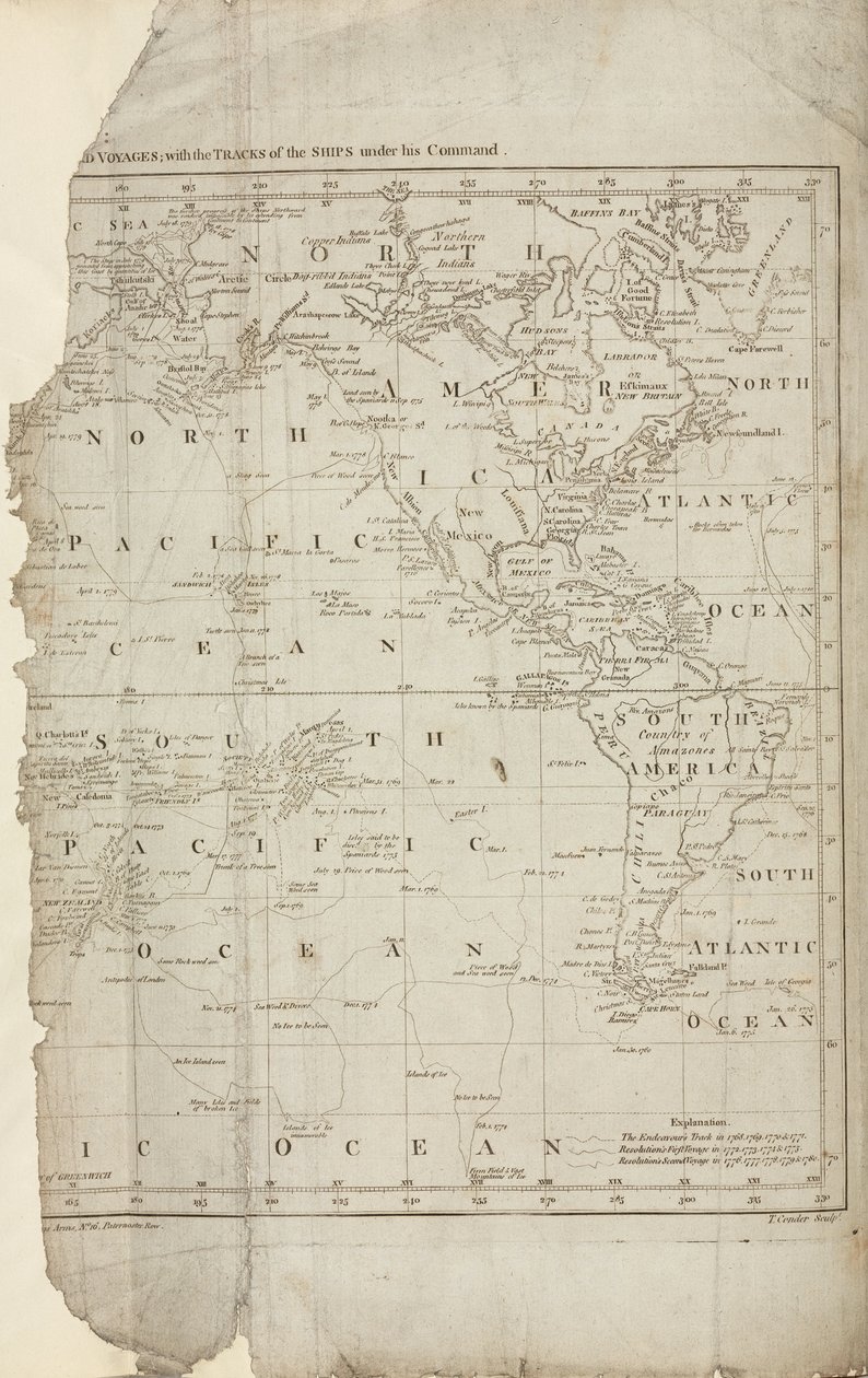 Carte des voyages de Cook, vers 1780 - John Pardon