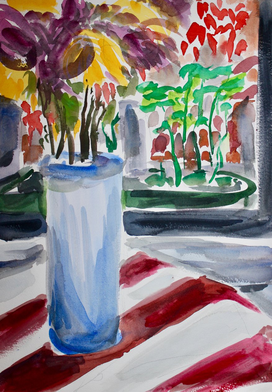 Vase bleu et jardinière - Richard Fox