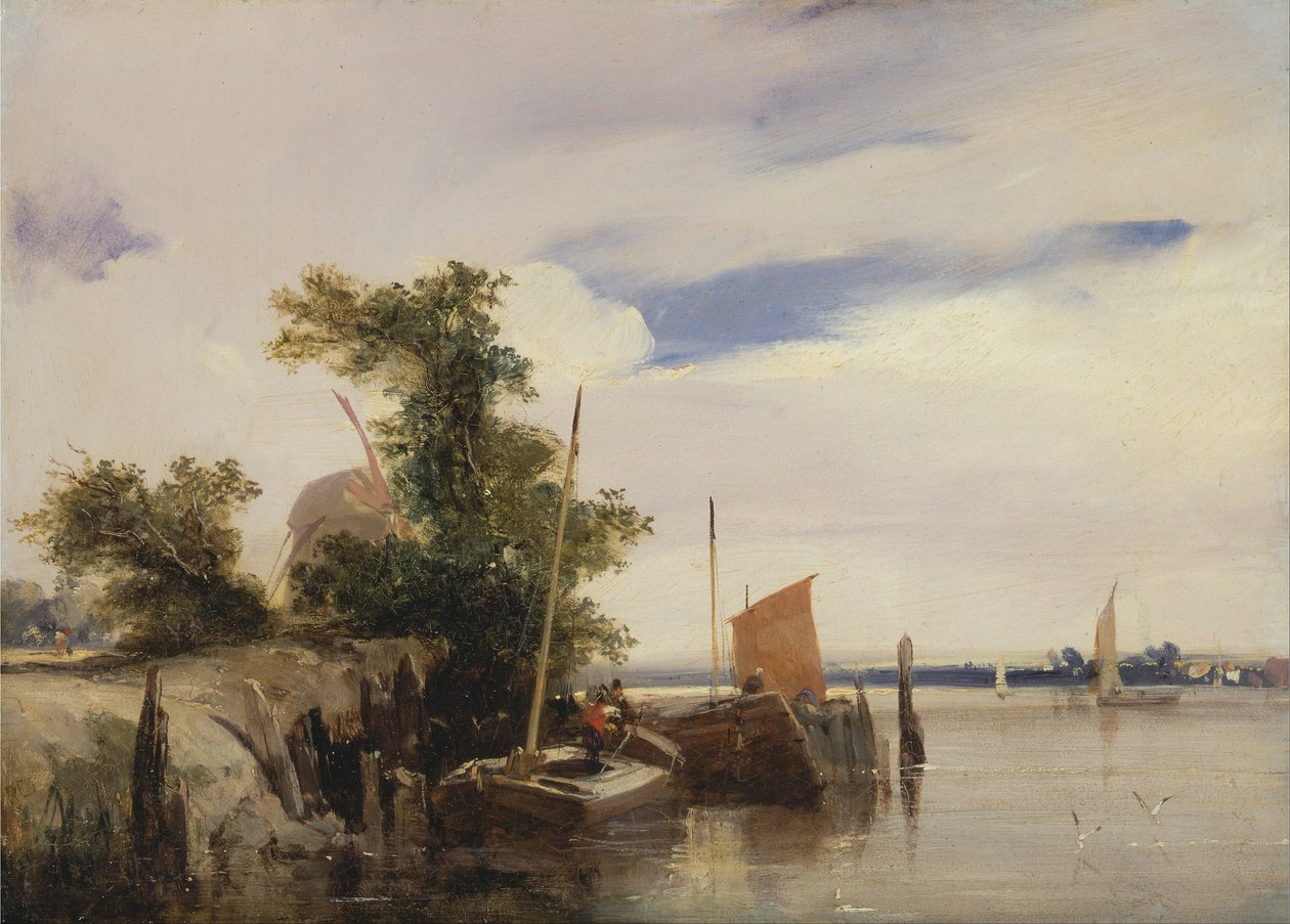 Péniches sur une rivière - Richard Parkes Bonington