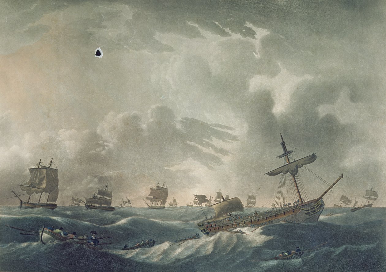 Le Ramillies submergé, avec son amiral et son équipage quittant l
