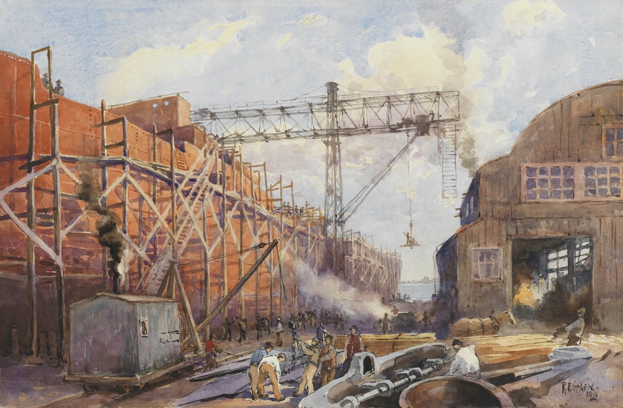 Chantier naval Polson Iron Work, navire de guerre Hydra en construction, 1918 - Robert Ford Gagen
