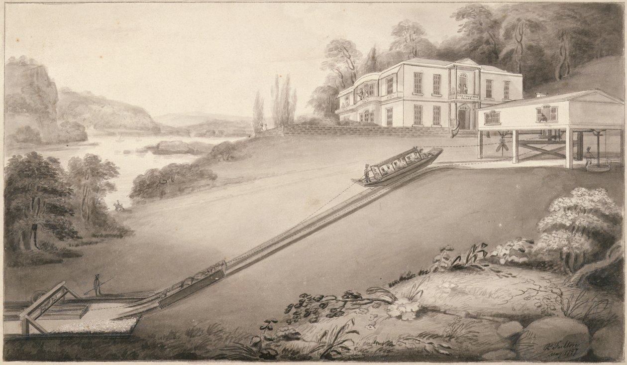 Bateau incliné transporté à un niveau supérieur du canal, 1797 - Robert Fulton