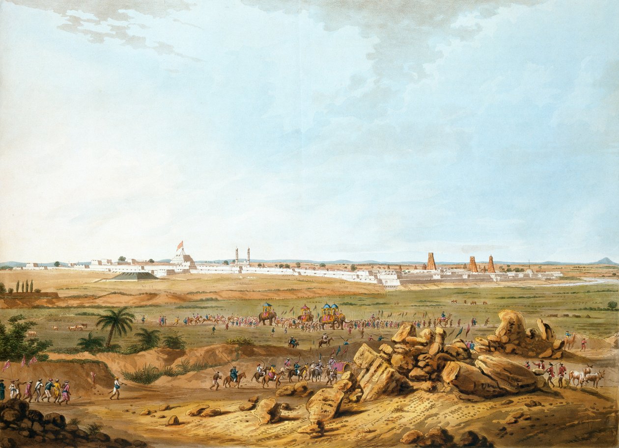 Vue Est de Seringapatam le 15 mai 1791, illustration de Douze Vues de Mysore, le Pays de Tippoo Sultan gravé et coloré par J.W. Edy, publié en 1804 - Robert H. Colebrooke