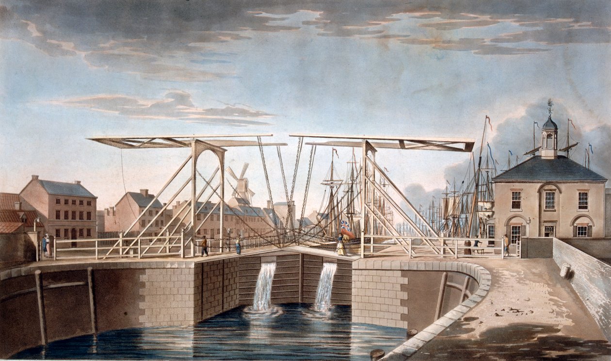 Pont bascule et nouveaux docks à Kingston-upon-Hull, Yorkshire, 1786 - Robert Thew
