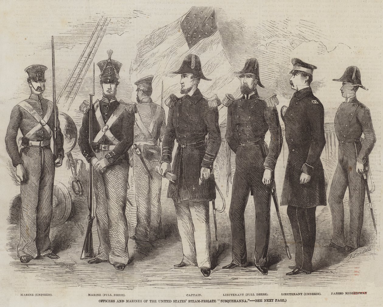 Officiers et marines de la frégate à vapeur des États-Unis Susquehanna - Robert Thomas Landells