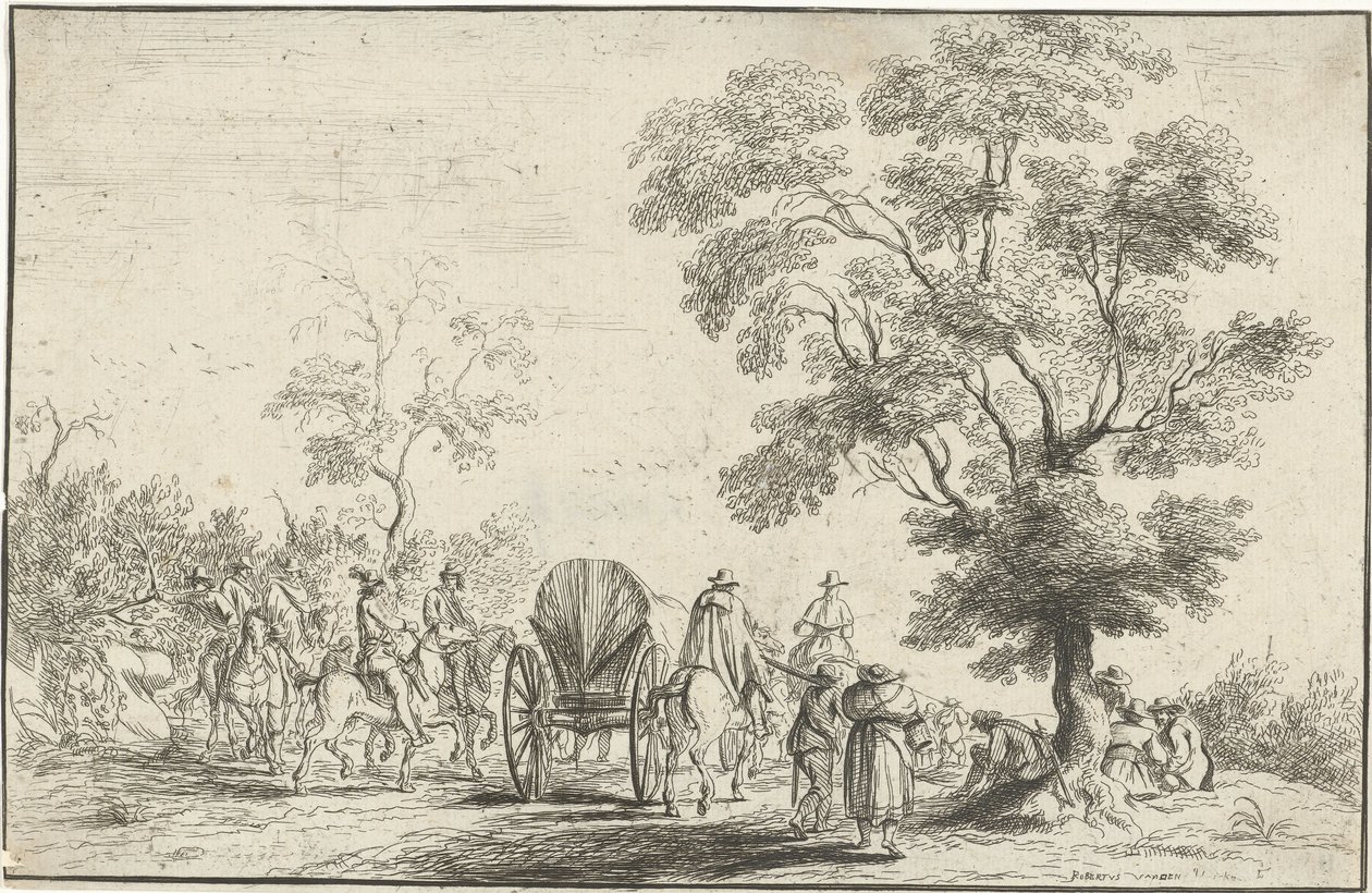 Chariot escorté par des cavaliers - Robert van den Hoecke