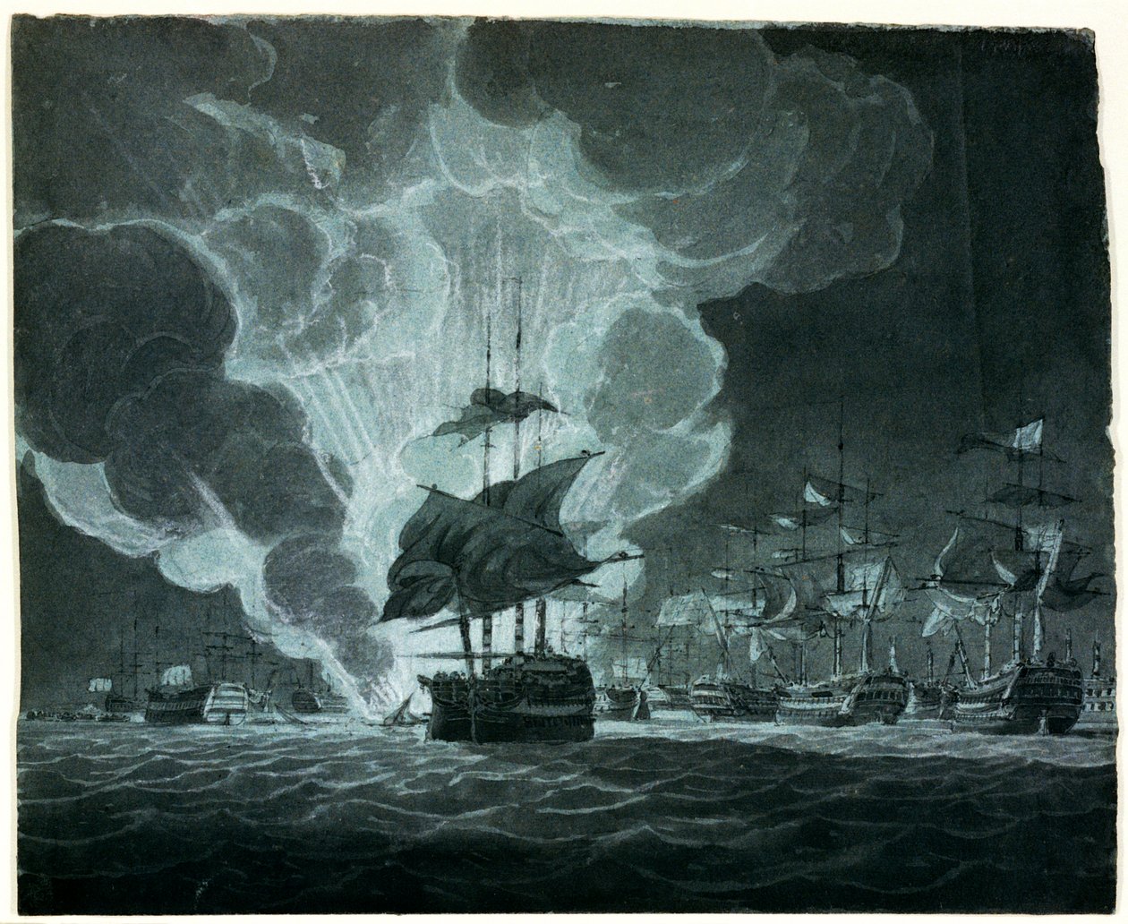 Flotte avec un navire en feu - Robert Cleveley