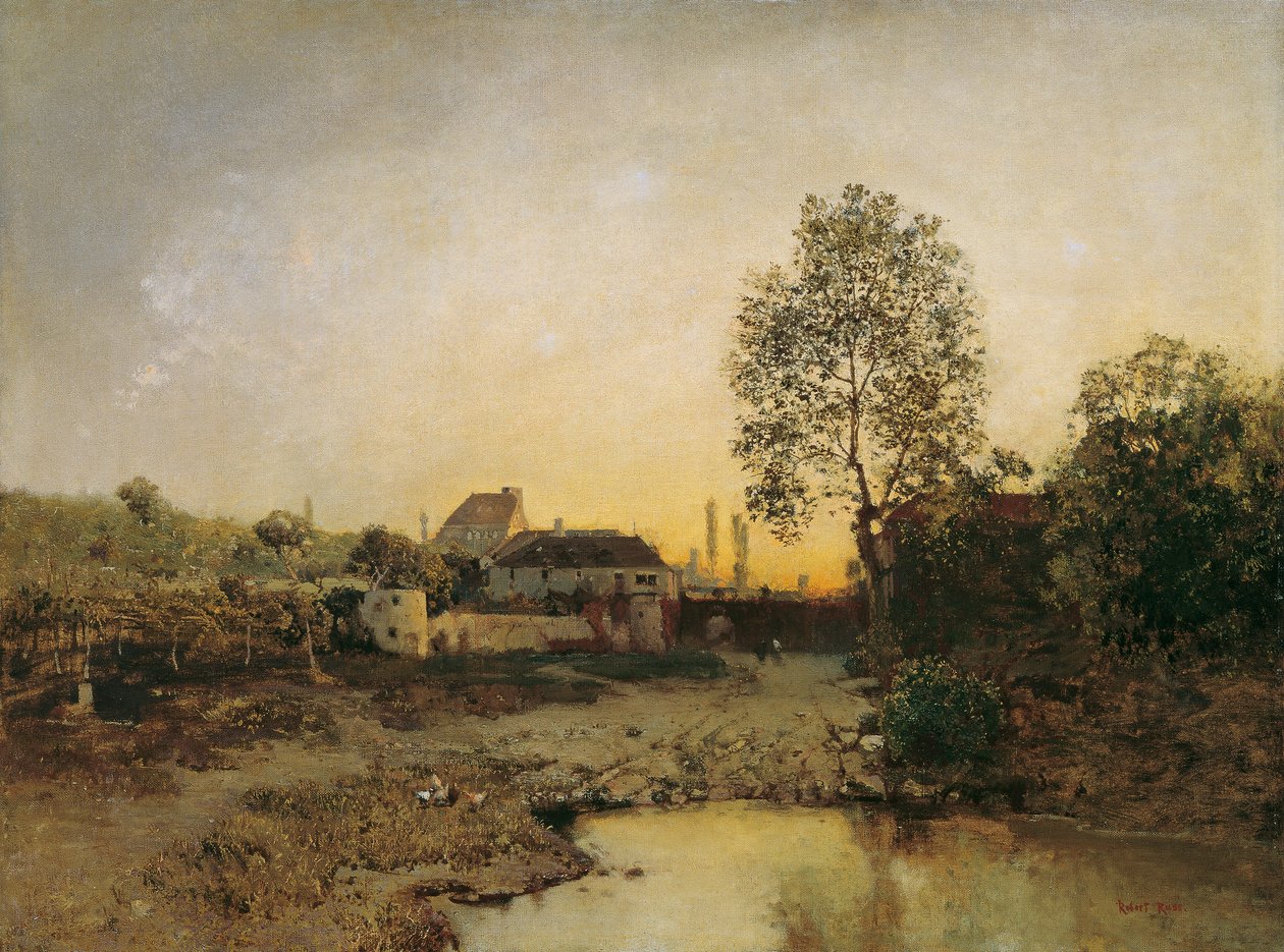 Paysage avec étang et fermes - Robert Russ