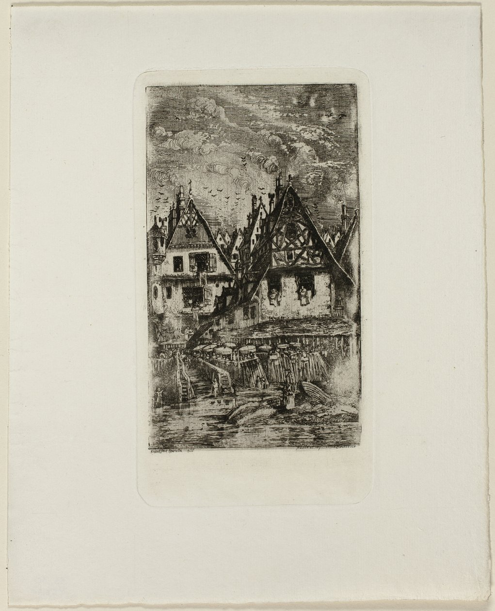 Marché avec parasols - Rodolphe Bresdin