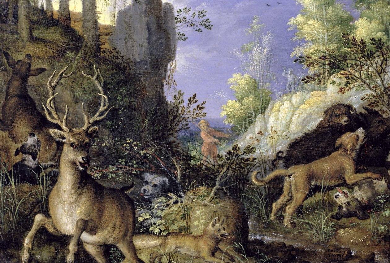 Scène boisée avec chasseurs et animaux - Roelandt Jacobsz. Savery