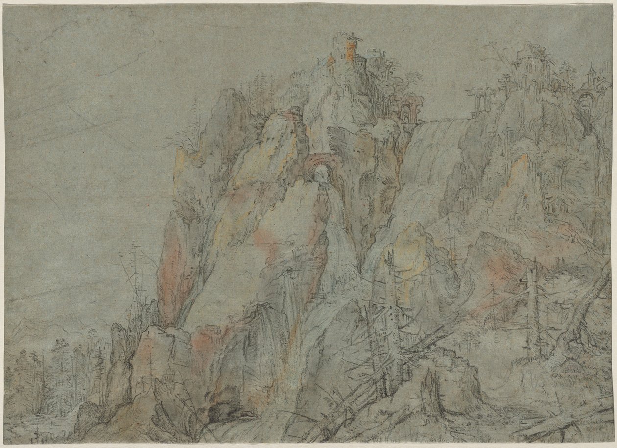 Paysage montagneux avec châteaux et cascades - Roelandt Savery