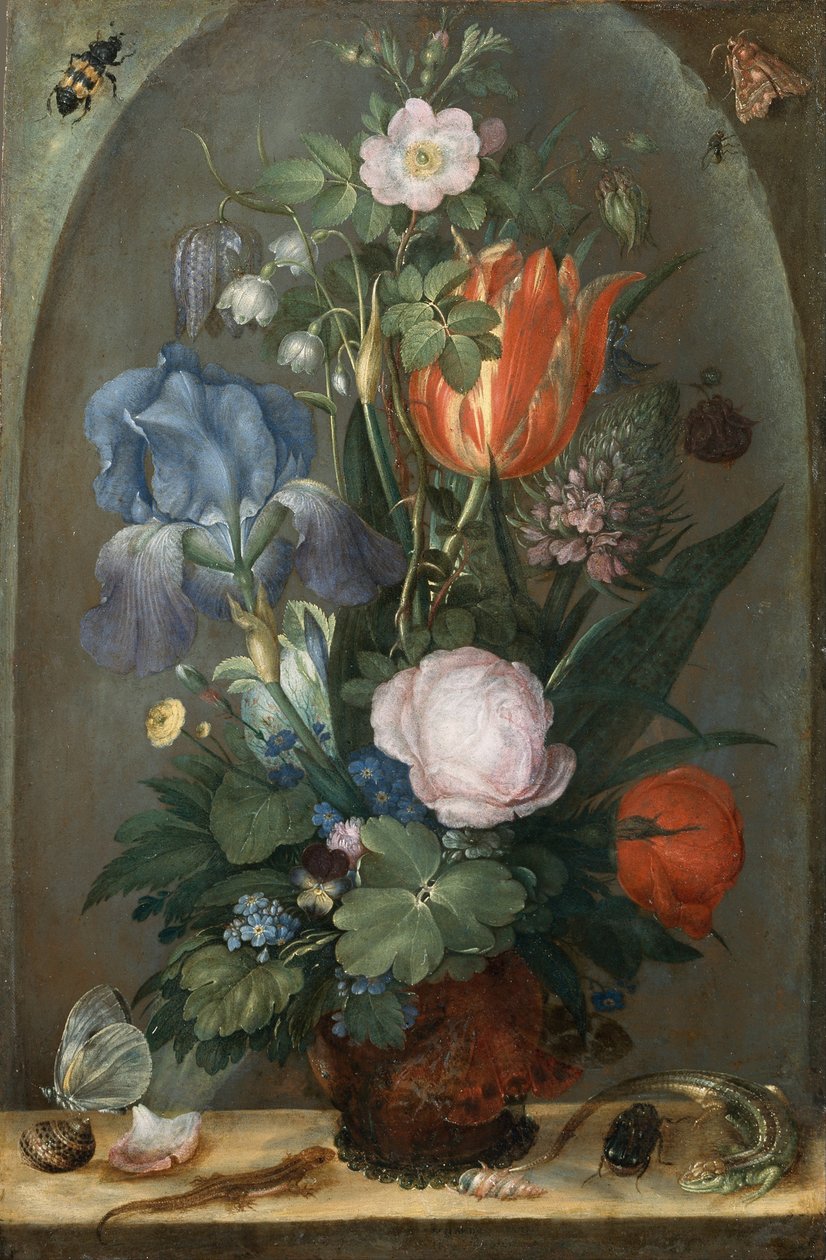 Nature morte de fleurs avec deux lézards, 1603 - Roelant Savery