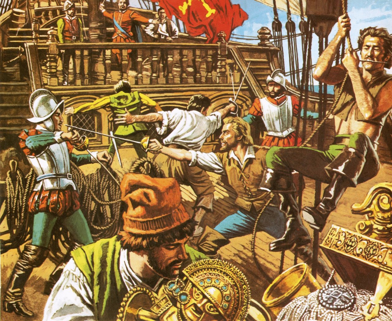 Sir Francis Drake attaque les Espagnols - Roger Payne