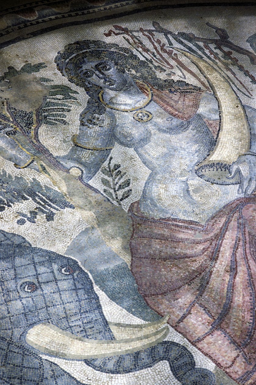 Détail du sol montrant un éléphant et une femme nue - Roman