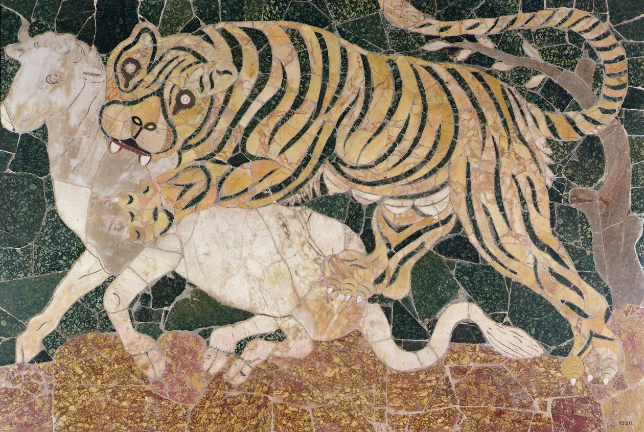 Panneau représentant une attaque de tigre - Roman