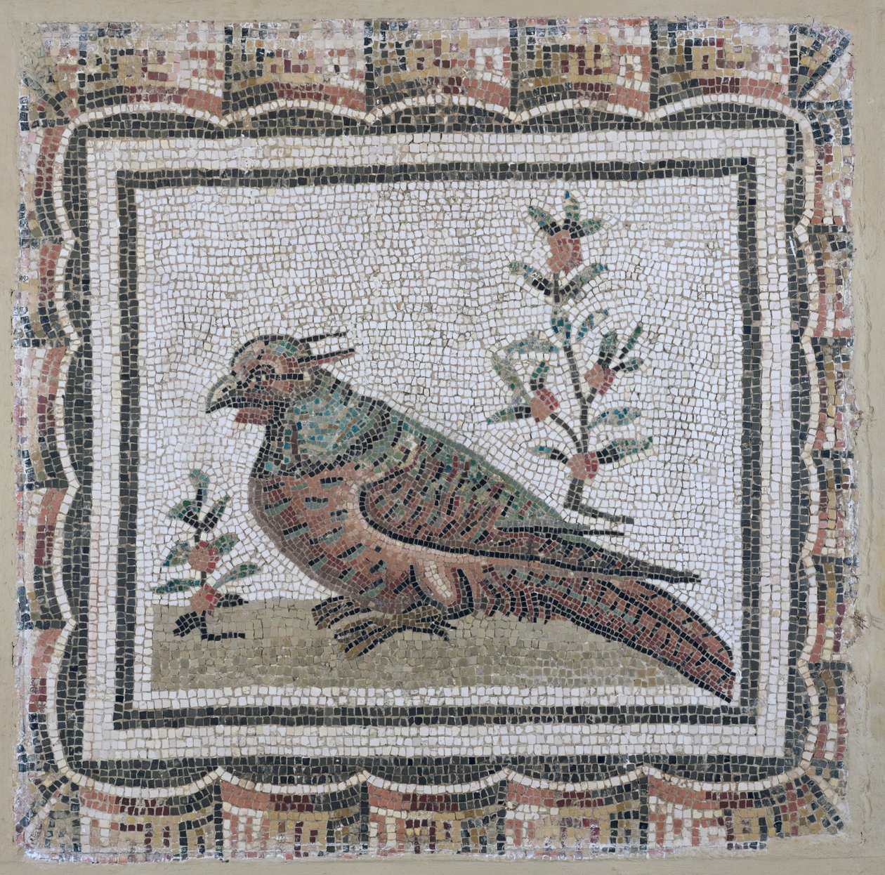 Pavement représentant un faisan (mosaïque) - Roman