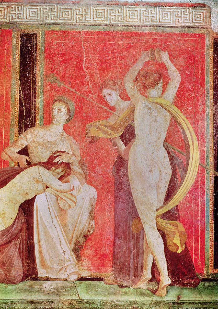 Femme flagellée et danseuse avec des cymbales, mur sud, Oecus 5, 60-50 av. J.-C. - Roman