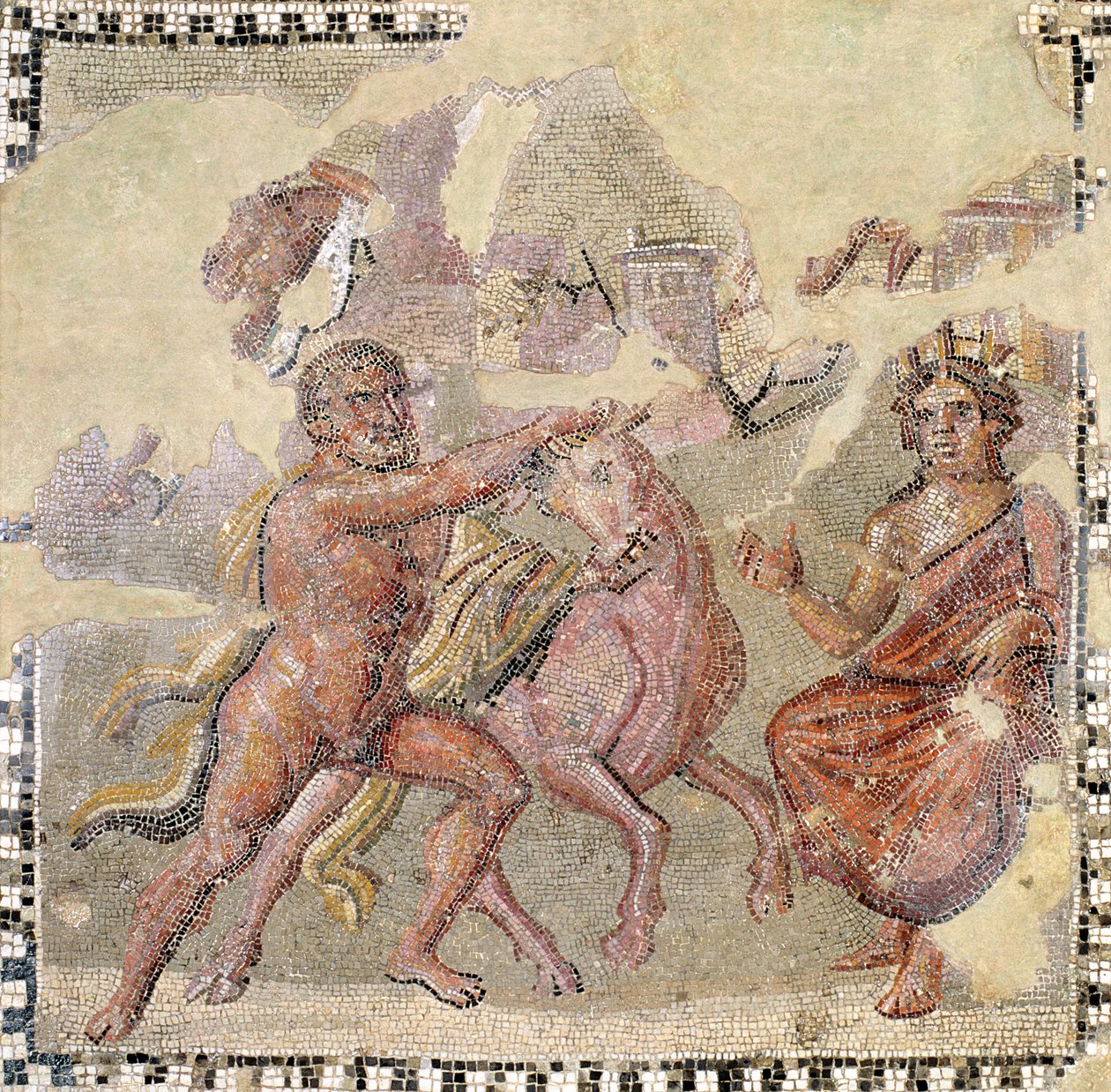 Héraclès avec le taureau crétois, Ostie (mosaïque) - Roman