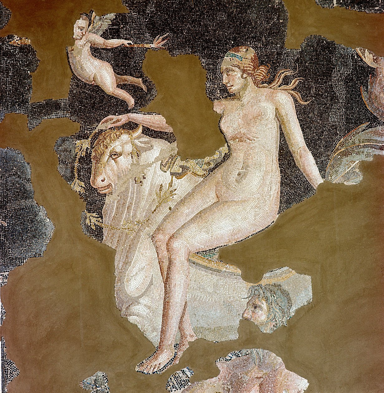 Néréide sur un taureau marin (mosaïque) - Roman