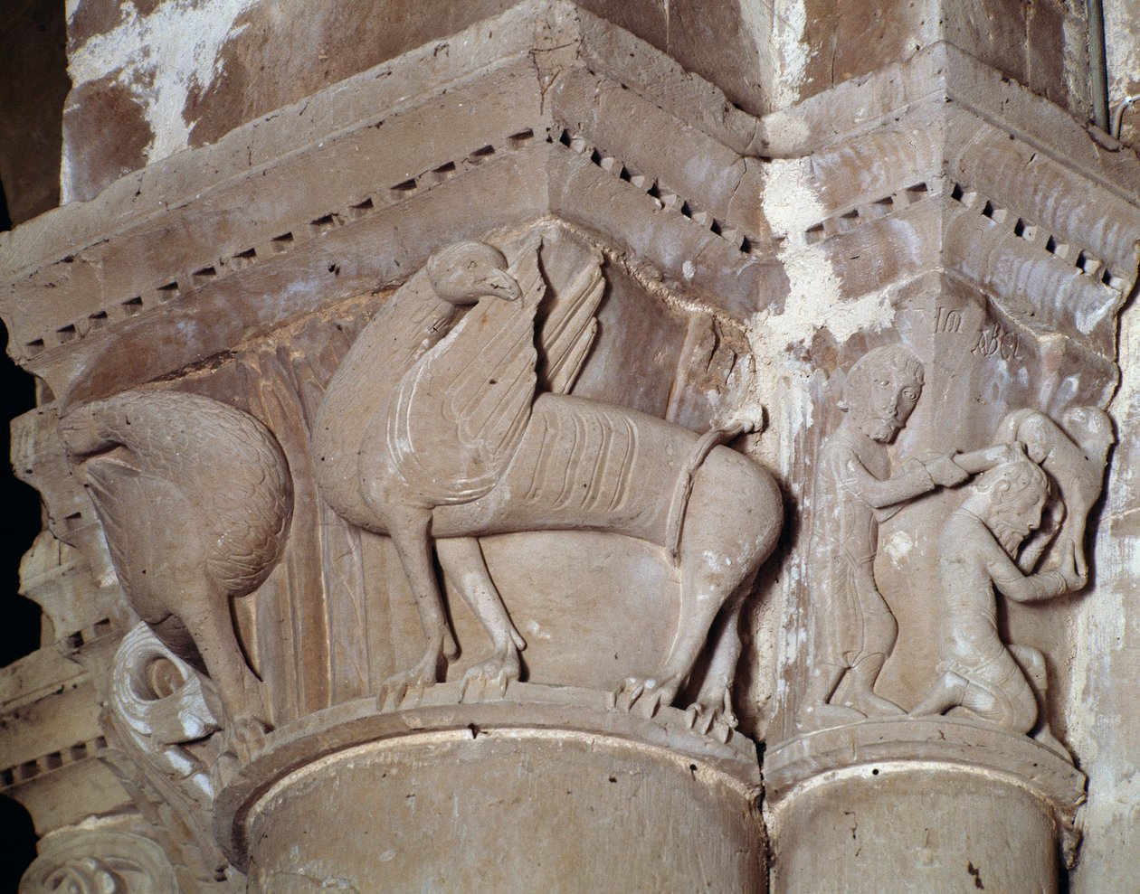 Caïn tue Abel (chapiteau sculpté du transept) - Romanesque