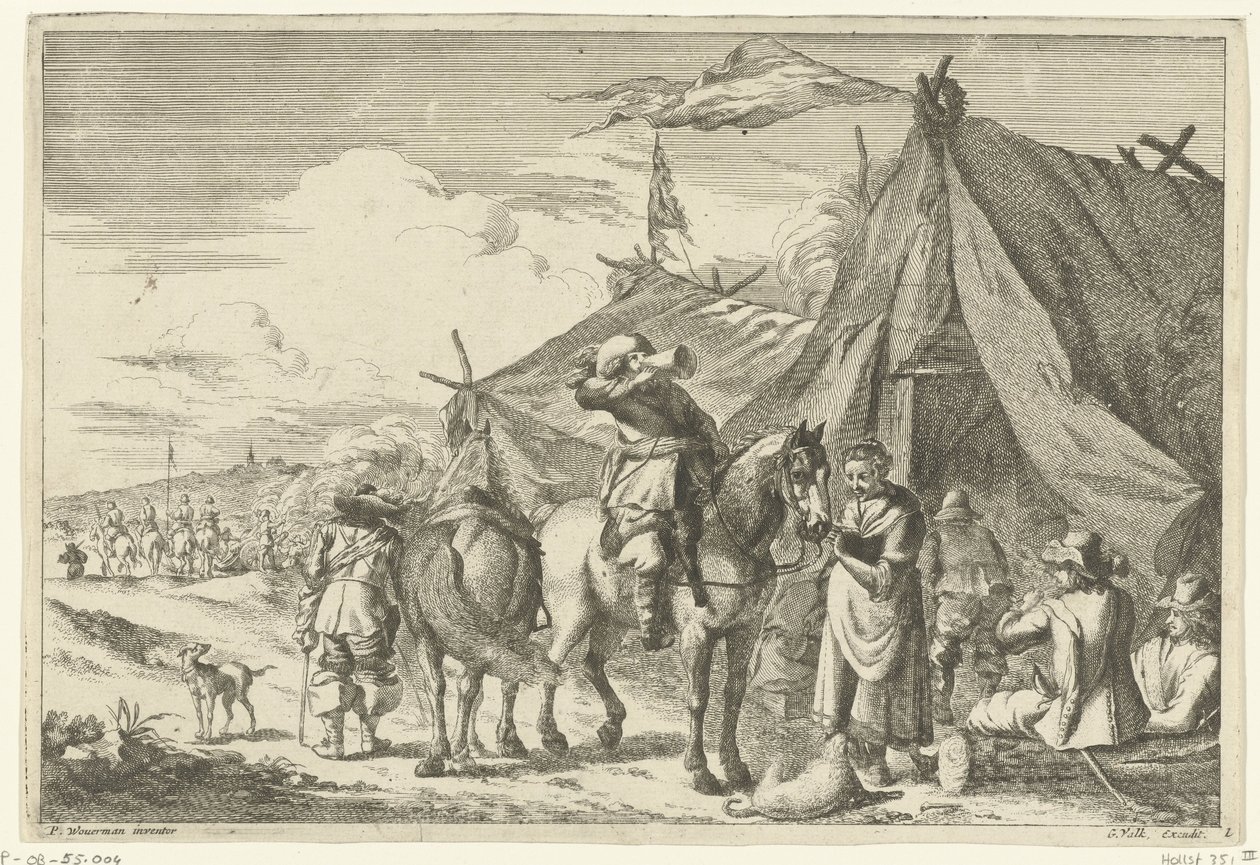 Cavaliers se reposant près de tentes - Romeyn de Hooghe (rejected attribution)