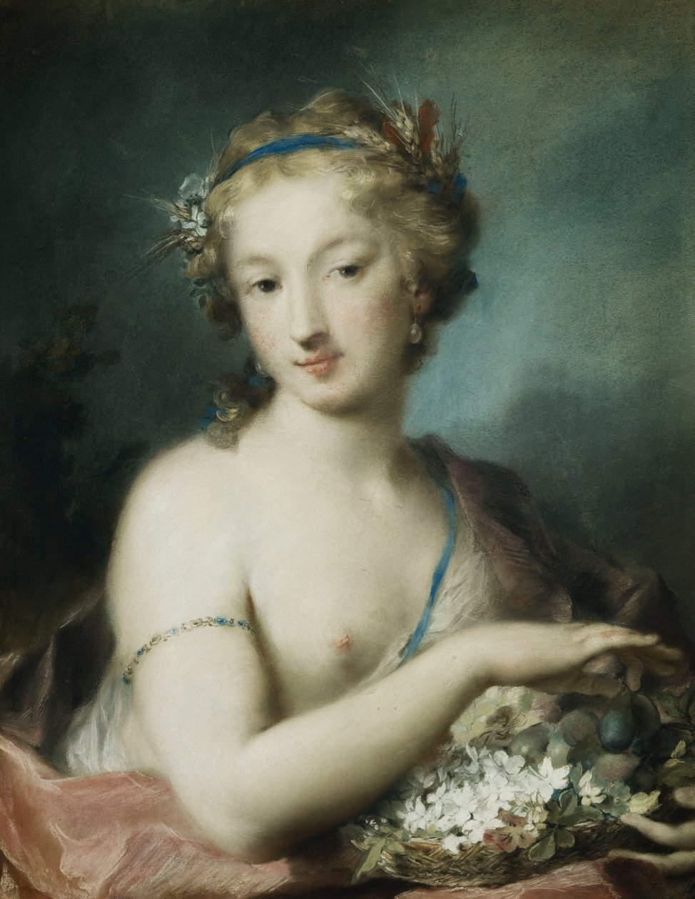 Flore, demi-longueur, tenant des prunes - Rosalba Giovanna Carriera