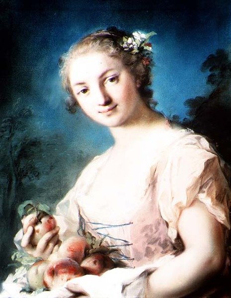 Été : une fille tenant des pêches - Rosalba Giovanna Carriera