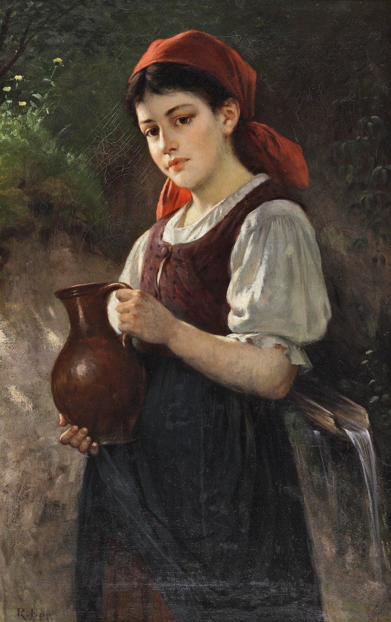 Jeune fille avec une cruche en terre cuite - Rudolf Epp