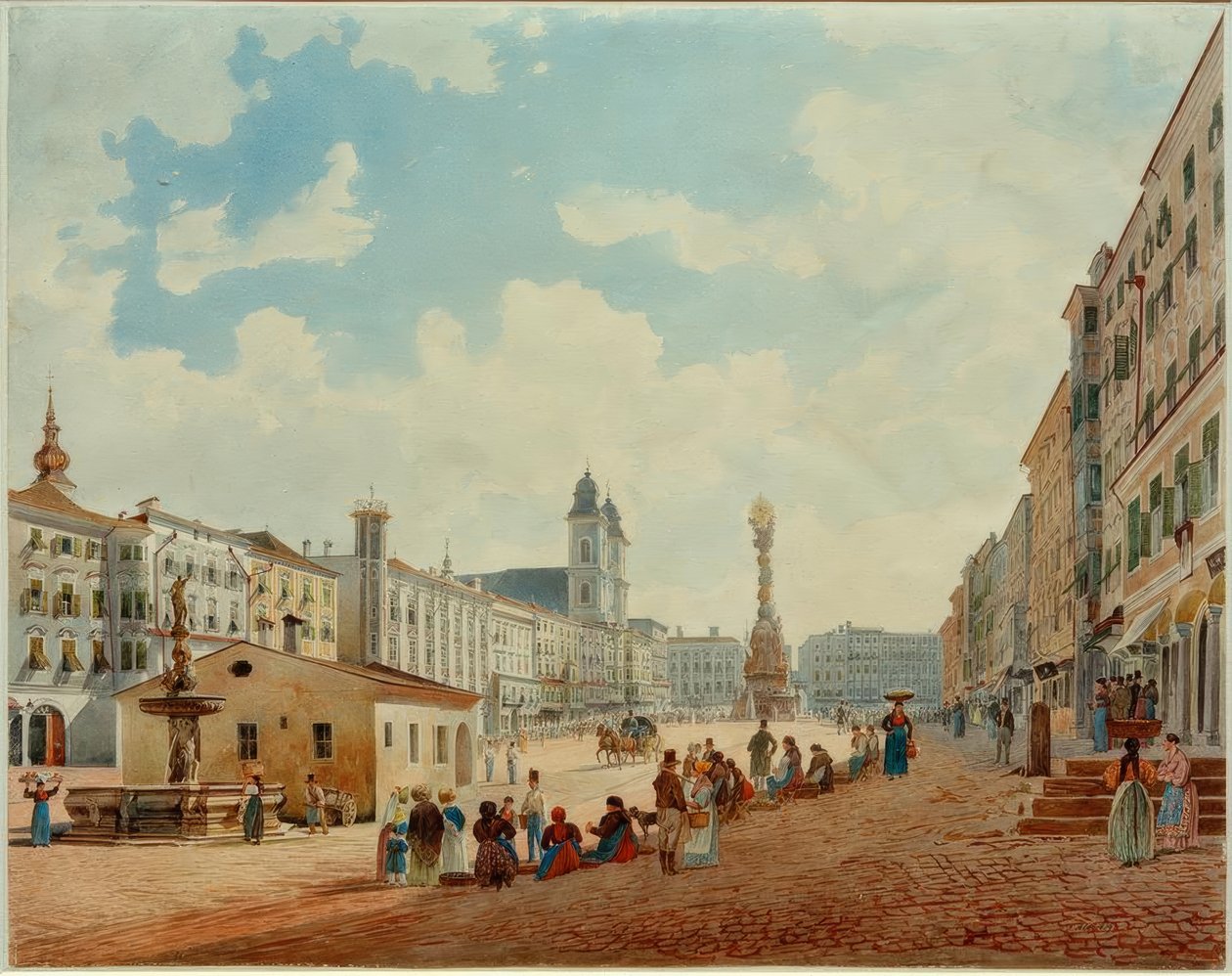 La place principale de Linz - Rudolf von Alt