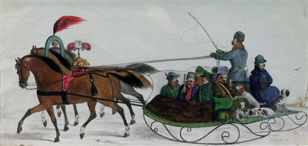 Traîneau Tiré par des Chevaux (détail numérique) - Russian School