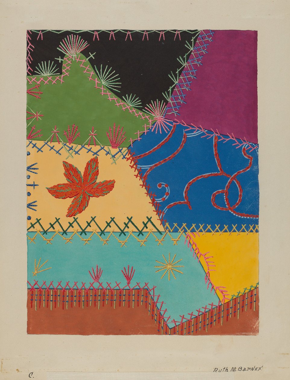 Détail de Crazy Quilt, vers 1939 - Ruth M Barnes