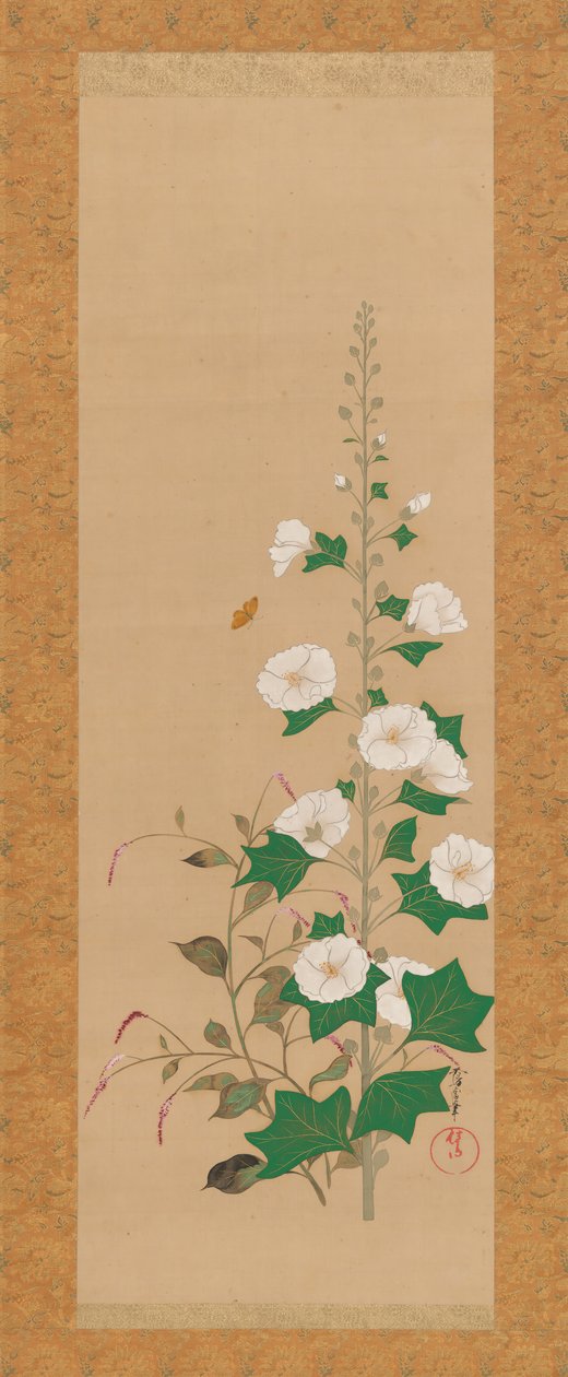 Rose trémière et fleurs de Prince-Plume - Sakai Oho