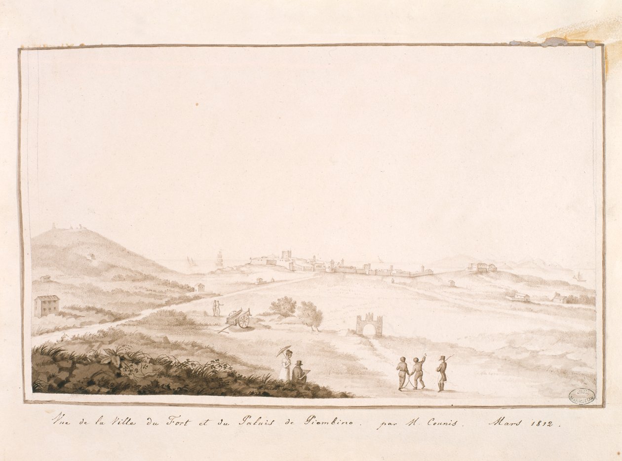 Vue de la ville fortifiée et du palais de Piombino, 1812 - Salomon Guillaume Counis