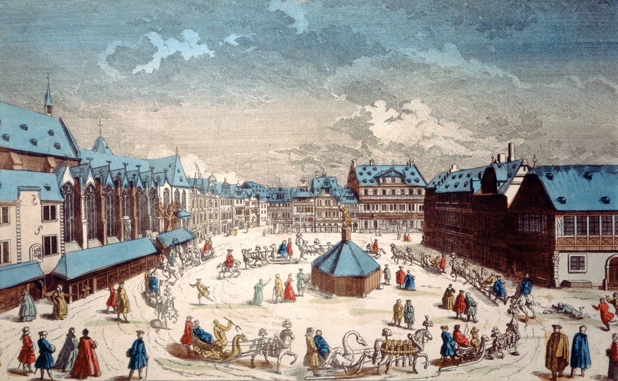 Vue de la place Liebfrauenberg en hiver, Francfort-sur-le-Main, 1738 - Salomon Kleiner