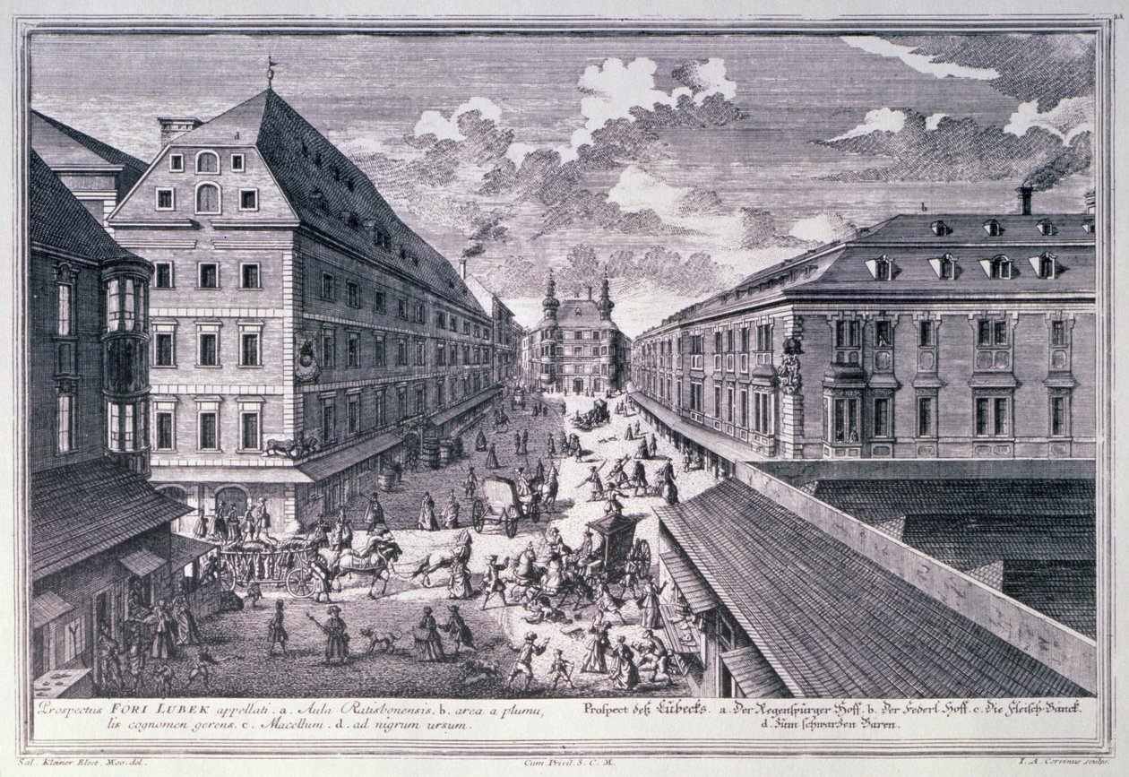 Vue du Fori Lubek gravée par Johann-August Corvinus (1683-1738) - Salomon after Kleiner